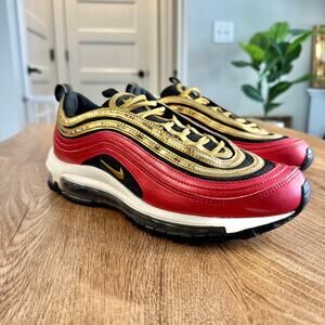 Nike | Air Max 97 Red Gold Black Sequin Sneakers | CT1148-600 | Women’s Size 9